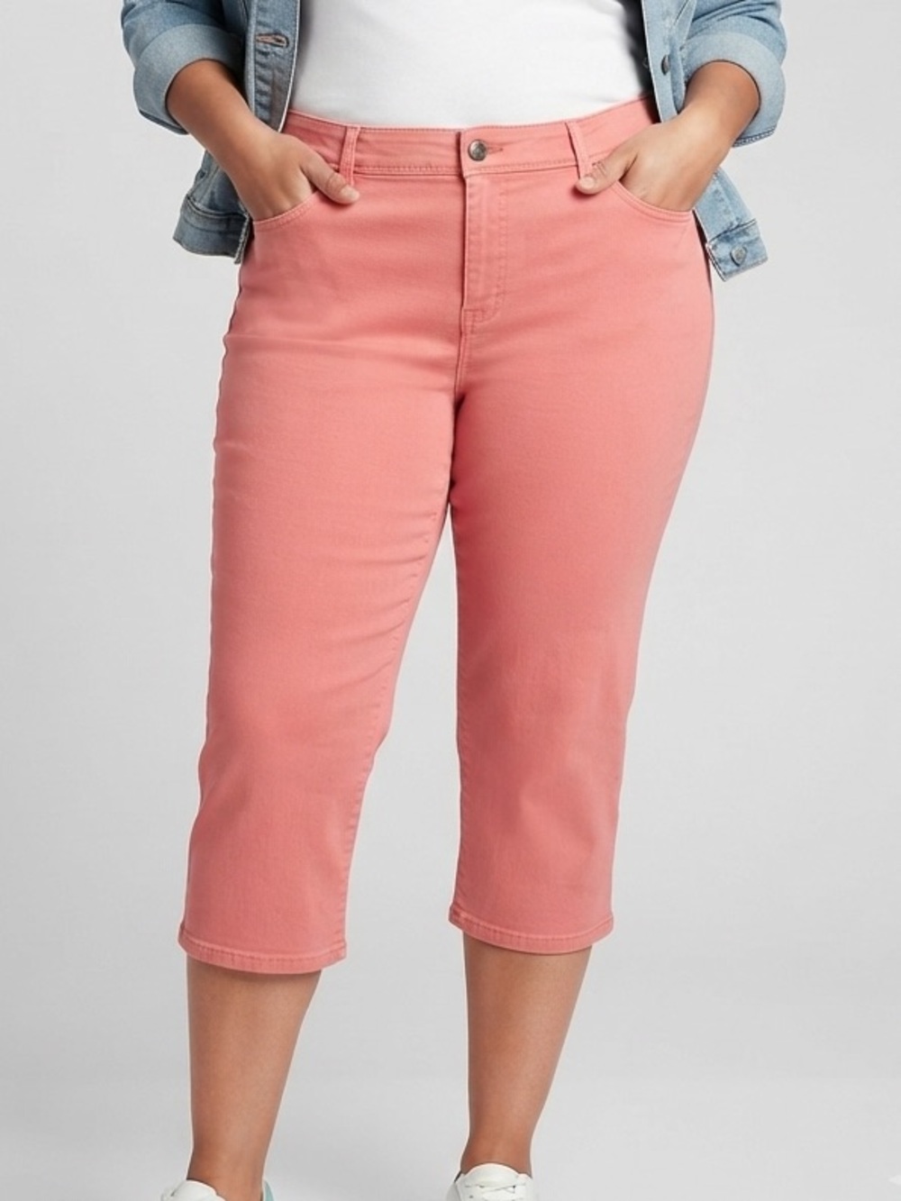 😍SHOW SPECIAL ST JOHN’S BAY  Coral Pink Cropped Capri 17” Jeans size 16 Petite